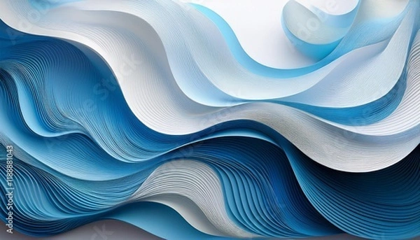 Obraz gentle blue and white example with wavy paperwork present day composition generative ai