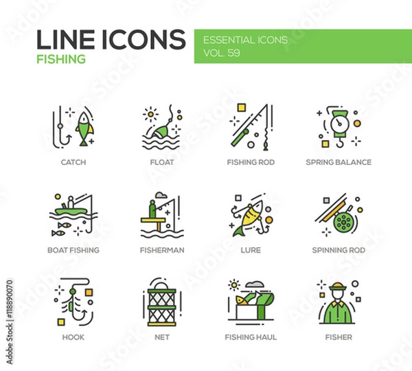 Fototapeta Fishing - line design icons set