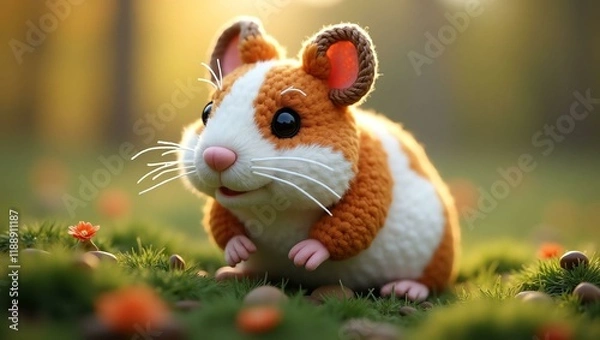 Obraz realistic highly detailed crochet of a hamster with a nature background