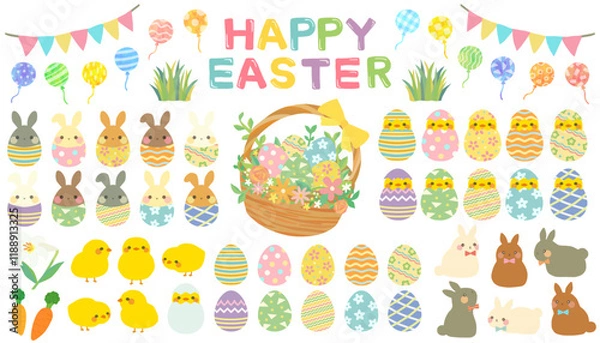 Fototapeta かわいいイースターのイラストセット ベクター素材