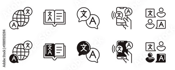 Fototapeta language translate icon line set online global international communication dictionary translation signs vector outline illustration