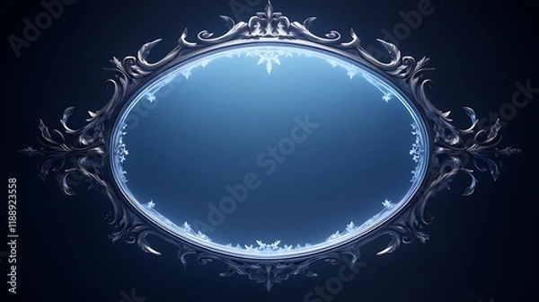 Fototapeta Oval frame with a frosted glass texture and glowing edges.