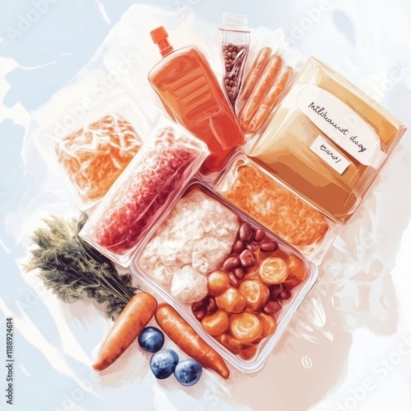 Fototapeta Colorful assortment of frozen foods displays various ingredients symbolizing the joy of National Frozen Food Day