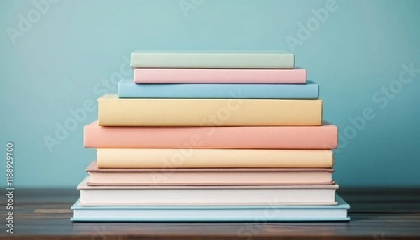 Fototapeta Stack of Colorful Books on a Wooden Surface