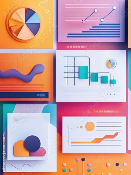 Fototapeta A colorful presentation board displaying various charts and graphs illustrating data trends and comparisons. illustration