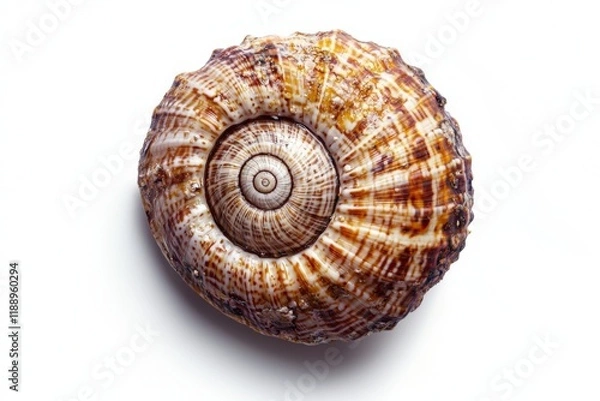 Fototapeta A beautifully textured, spiraled seashell, showcasing natural patterns and hues, perfect for decoration or study.