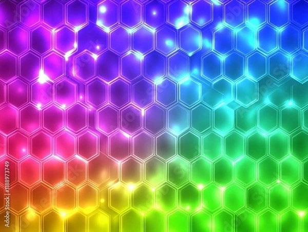 Fototapeta Vibrant Neon Hexagon Pattern Abstract Background