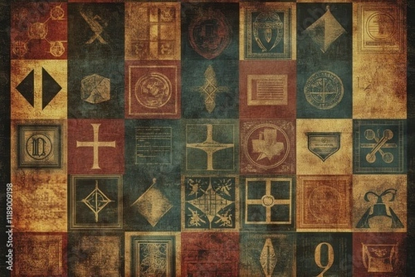 Fototapeta An Intricate Mosaic of Symbolic Designs and Geometric Patterns
