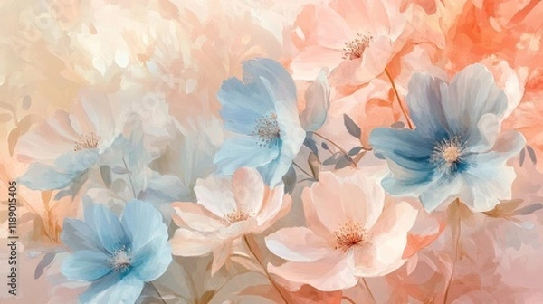 Fototapeta An abstract floral design using pastel colors and soft shapes, creating a calming and inviting atmosphere, modern art style 