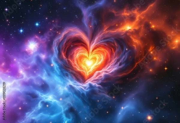 Fototapeta Dynamic Heart-Shaped Nebula Formed by Vibrant Interstellar Clouds and Cosmic Energy