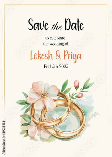 Obraz Modern Wedding Invitation Card Design with bride and groom
