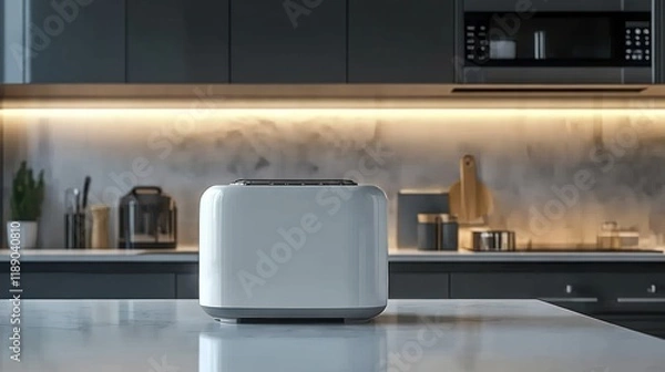 Fototapeta Modern white toaster on kitchen counter.