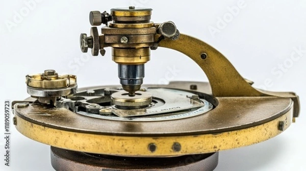 Fototapeta Antique brass scientific instrument, close-up view showing intricate details and mechanisms.