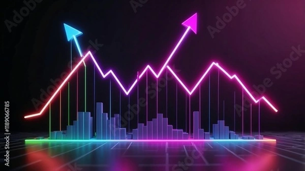 Fototapeta Neon chart showing business growth dynamics