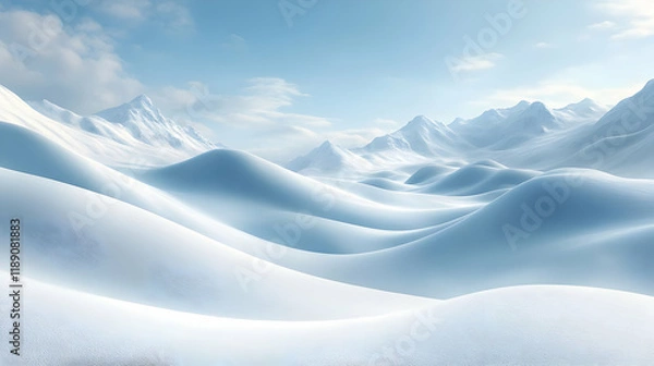 Obraz Serene Winter Landscape: Snow Covered Mountains and Rolling Hills Under a Clear Blue Sky