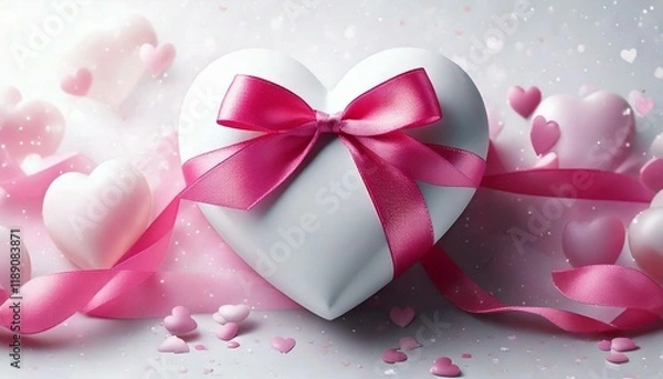 Fototapeta ピンクのリボンで包まれたハートの贈り物