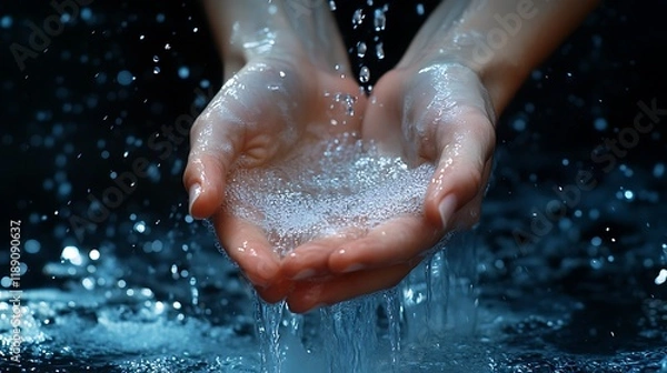 Fototapeta Captivating water action hands in nature photography close-up serenity