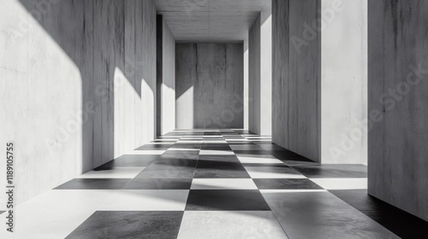 Fototapeta Monochrome Minimalism: Dynamic Depth in Grayscale Checkerboard Art