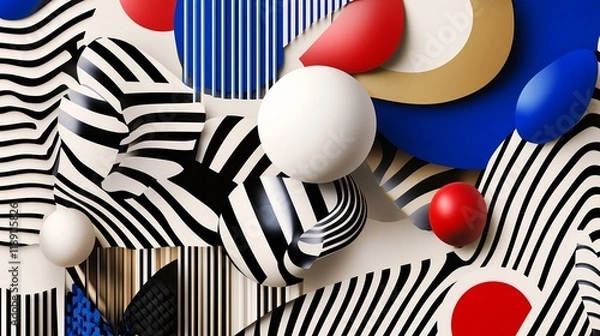 Fototapeta Energetic Geometric Pattern with Primary Colors and Dynamic Shapes