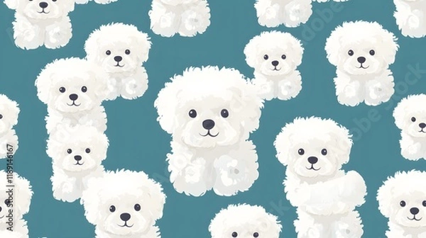 Fototapeta Adorable White Poodles Seamless Pattern Design