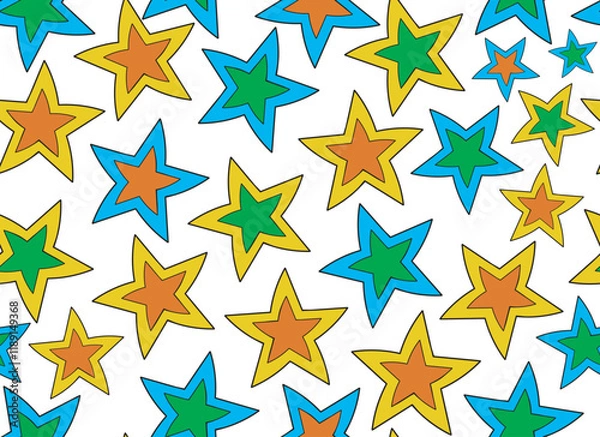 Fototapeta Beautiful funny colorful vector seamless pattern with handwritten multicolored stars