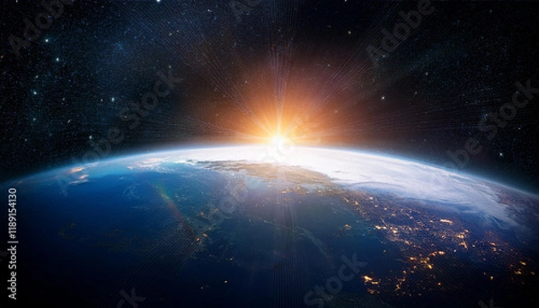Obraz sunlight ascending over earth in outer space