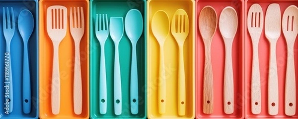 Obraz Colorful Cutlery in Nested Trays Display