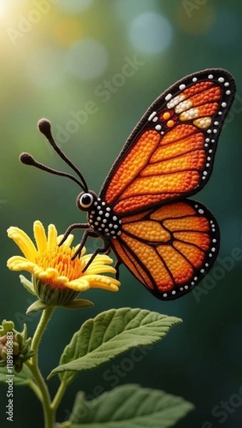 Fototapeta realistic highly detailed crochet of a butterfly with a nature background