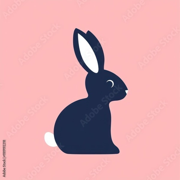 Obraz Sitting bunny, pink background, Easter design, card illustration