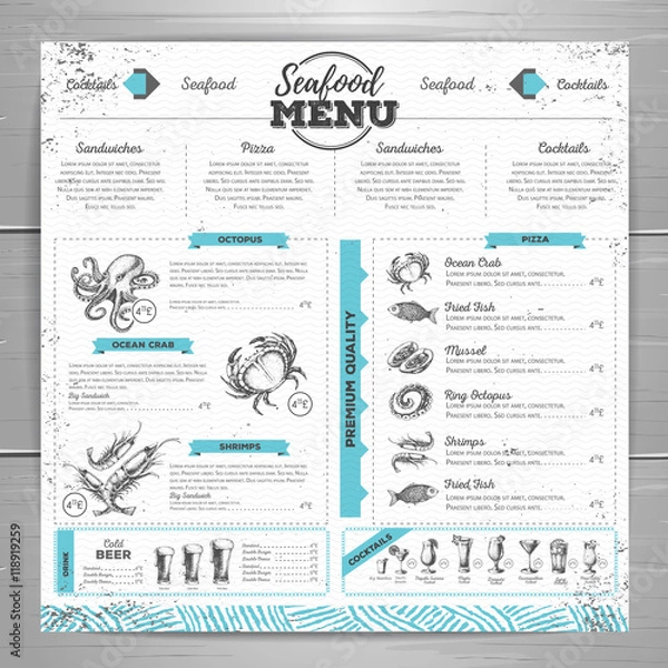 Obraz Wygląd menu Vintage owoce morza.