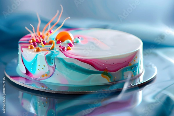 Fototapeta Artful mastery in Baking: A beautifully designed glossy jq Cake for Celebratory Occasions