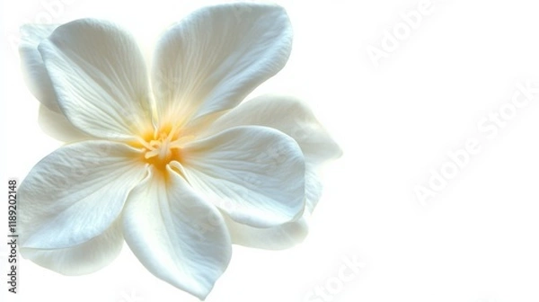 Fototapeta close up of a white frangipani flower on white background