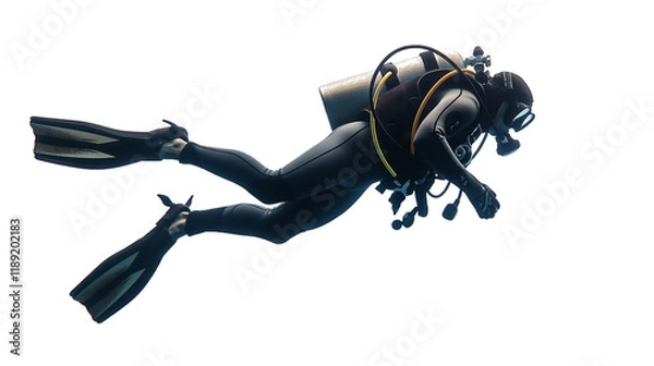 Obraz Man scuba diving sports isolated on white and transparent background, cut out png