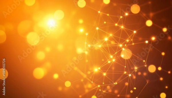 Obraz Abstract Golden Network Connection Background Bokeh Lights and Geometric Lines