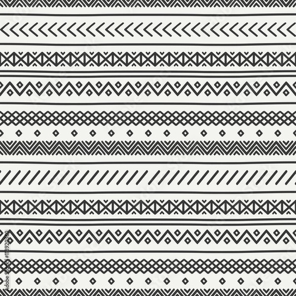 Fototapeta Tribal hand drawn line geometric mexican ethnic seamless pattern. Border. Wrapping paper. Scrapbook. Doodles. Vintage tiling. Handmade native vector illustration. Aztec background. Ink graphic texture