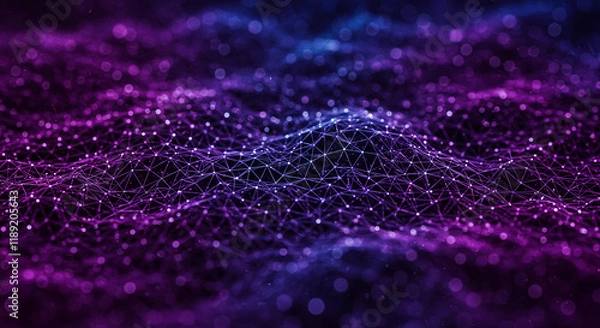 Fototapeta Abstract Purple and Blue Network Connection Digital Data Flow Technology Background
