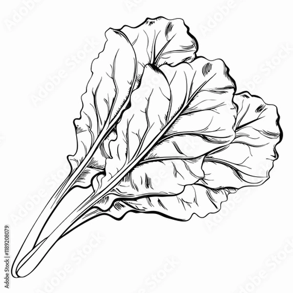 Fototapeta Fresh chard leaves, black and white sketch