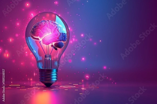 Fototapeta Creative Concept of a Light Bulb with a Brain Inside - Symbolizing Innovation and Intelligence 
