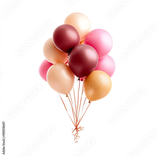 Fototapeta Colorful balloons cluster, isolated on a white background.