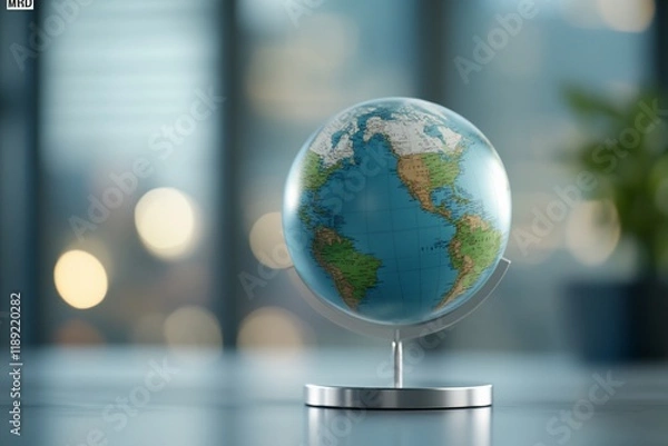 Obraz Global connectivity, office desk, blurred background, world map
