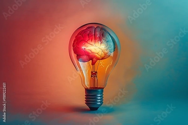 Fototapeta Innovative Concept of a Brain Inside a Light Bulb - Representing Ideas and Creativity