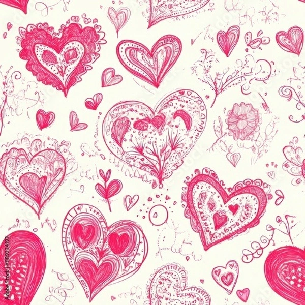 Fototapeta Repetitive heart pattern seamless background for Valentine’s Day fabric gift wrapping paper design