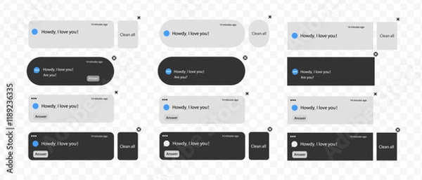 Fototapeta Notification screen UI. Push notification. Message notification in chat. Sms popup. Message exchange	
