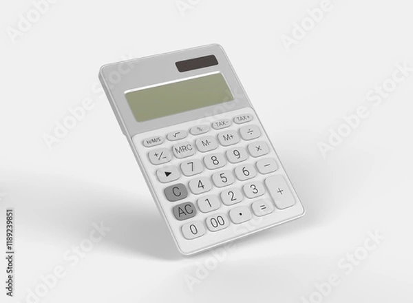 Fototapeta white calculator left side with numbers on white backdrop