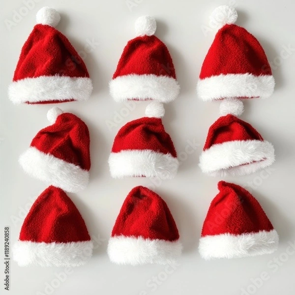 Obraz nine santa hats on a white background