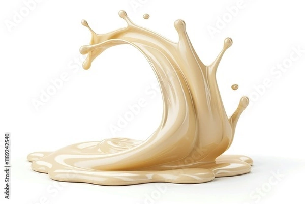 Fototapeta Flowing Realistic Liquid Cream Mayonnaise Drop Isolated on White Background