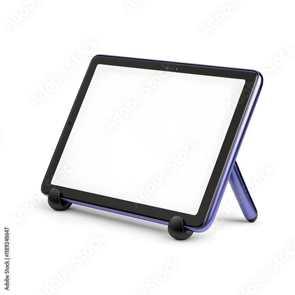 Obraz A blue tablet is sitting on a stand