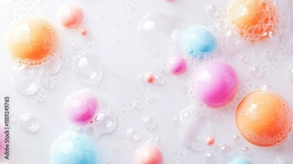 Fototapeta Colorful spheres in bubbly foam.