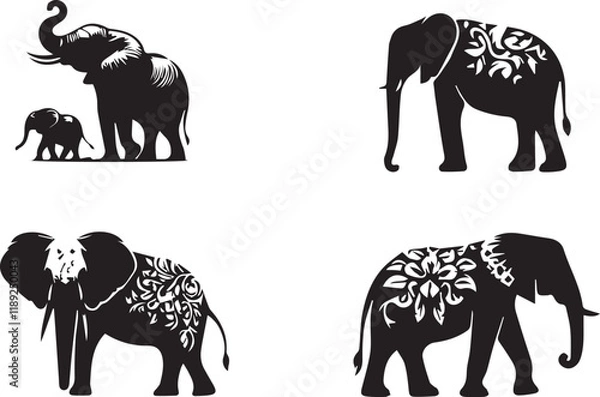 Fototapeta Elephant silhouette vector EPS SET