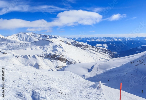 Fototapeta Mountains with snow in winter.  Ski Resort Laax. Switzerland